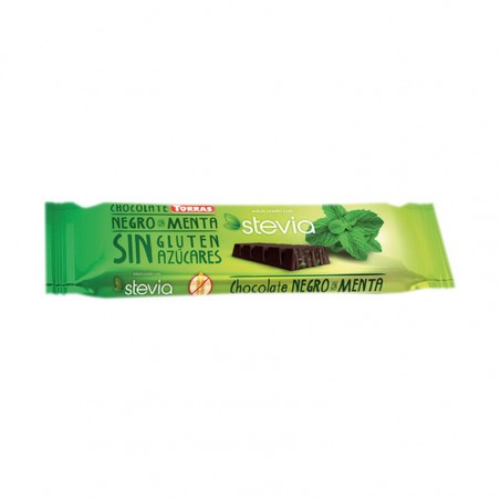 Barrita chocolatina negra con menta y stevia sin gluten 35gr Torras