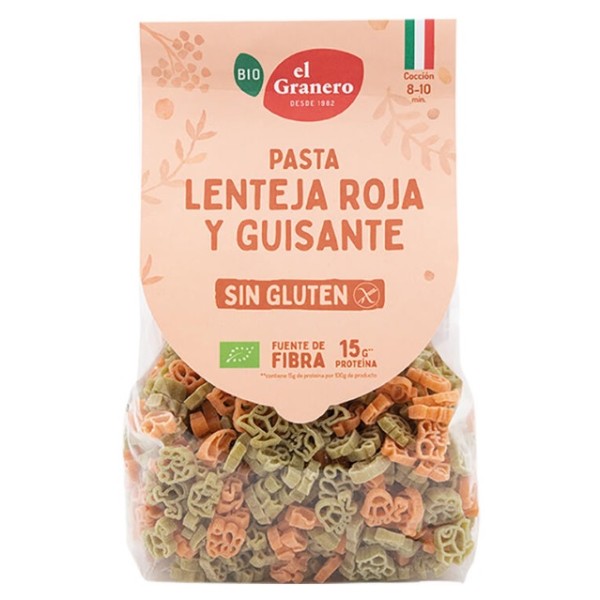 Pasta lenteja y guisantes sin gluten 250gr El Granero