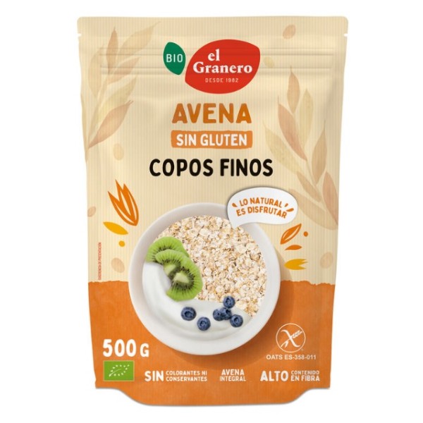 Copos finos de avena integral Sin Gluten Bio 500gr El Granero