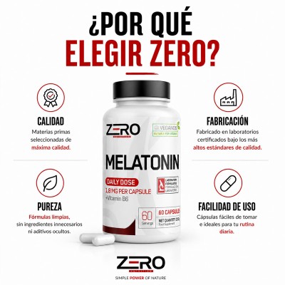 Melatonina 1,8 mg + Vitamina B6 60 Cápsulas Zero Nutrition